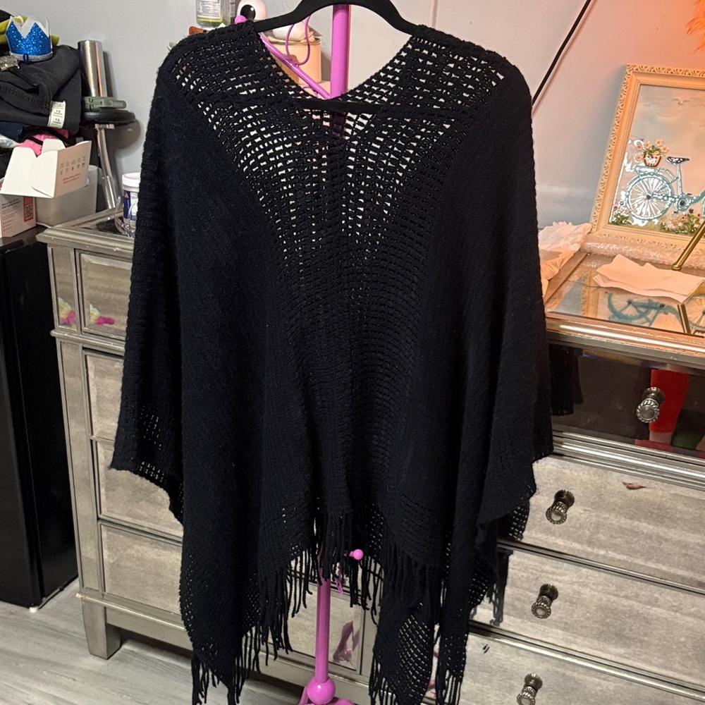 Black Knit Poncho